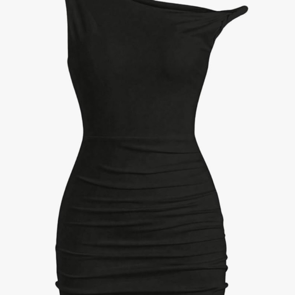 Black Ruched One-Shoulder Bodycon Dress